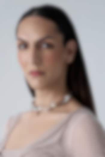 Silver Chrome Finish Faux Pearl Necklace by AMAMA at Pernia's Pop Up Shop