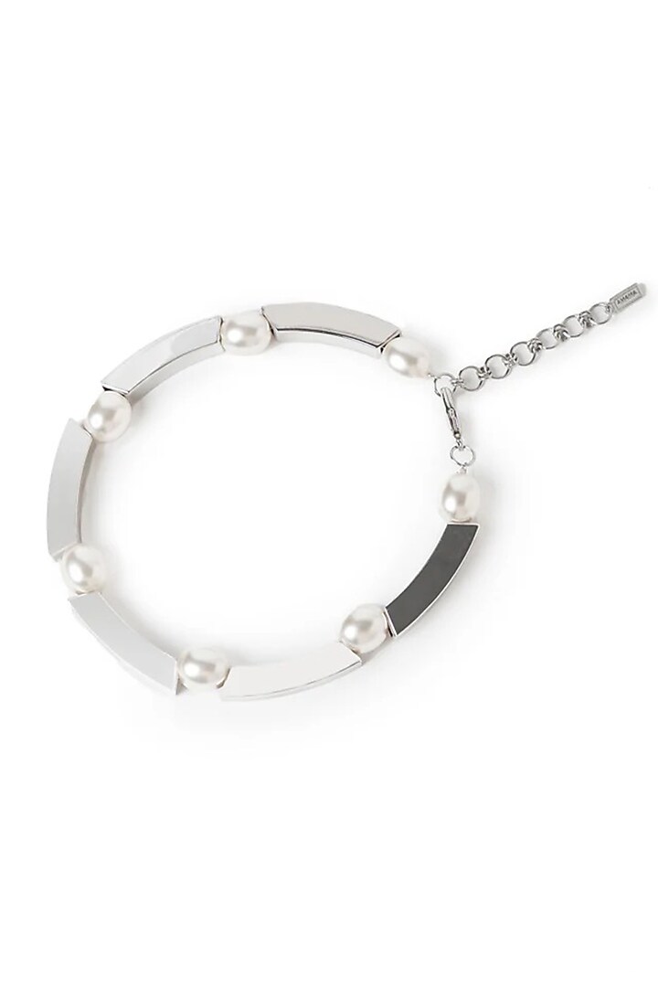 Silver Chrome Finish Faux Pearl Necklace by AMAMA at Pernia's Pop Up Shop