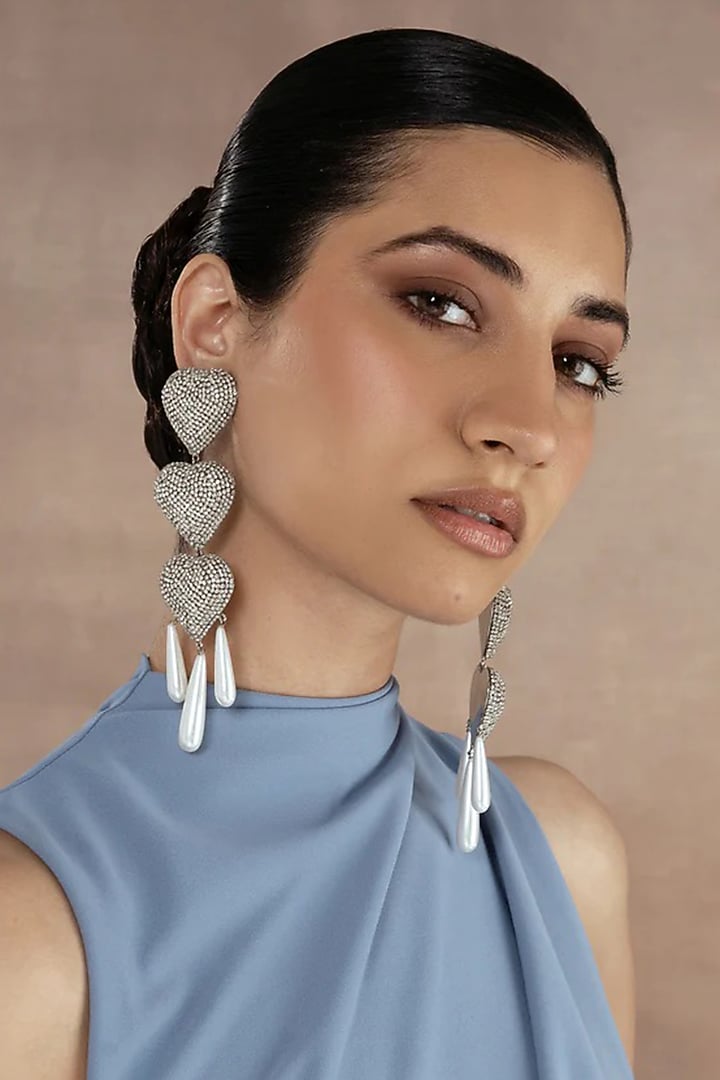 Gold Plated Chaton Stone & Faux Pearl Dangler Earrings by AMAMA at Pernia's Pop Up Shop