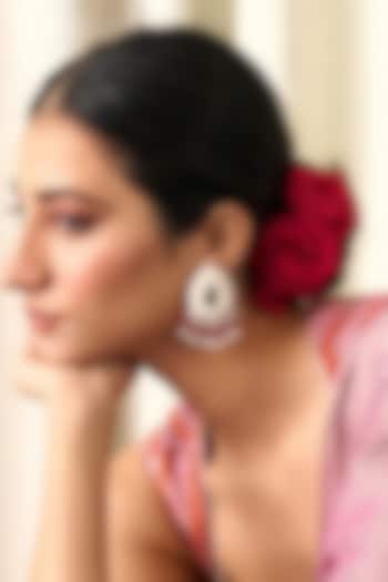 White Finish Red Stone Dangler Earrings by AMAMA at Pernia's Pop Up Shop