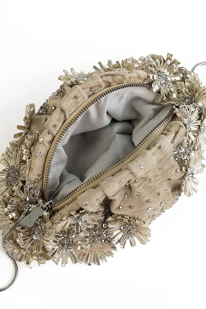 Gold Korean Velvet & Suede Glass Bead Embroidered Handbag by AMAMA at Pernia's Pop Up Shop