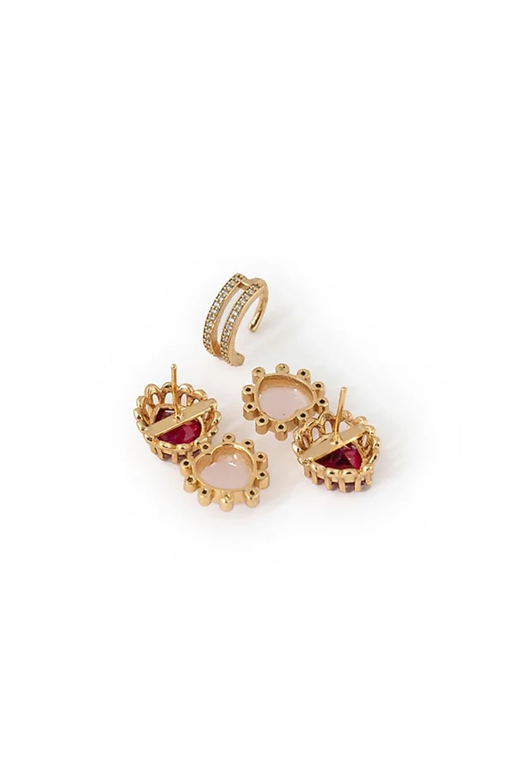 Gold Plated Cubic Zirconia Dangler Earrings With Ear Cuff by AMAMA at Pernia's Pop Up Shop