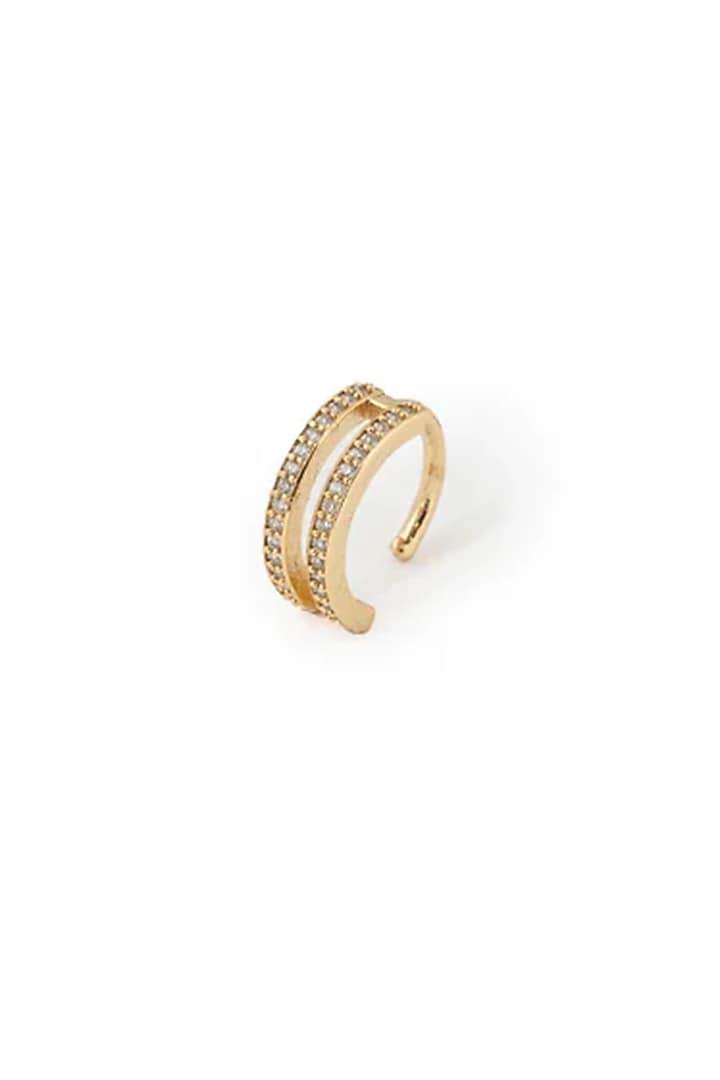 Gold Plated Cubic Zirconia Dangler Earrings With Ear Cuff by AMAMA at Pernia's Pop Up Shop