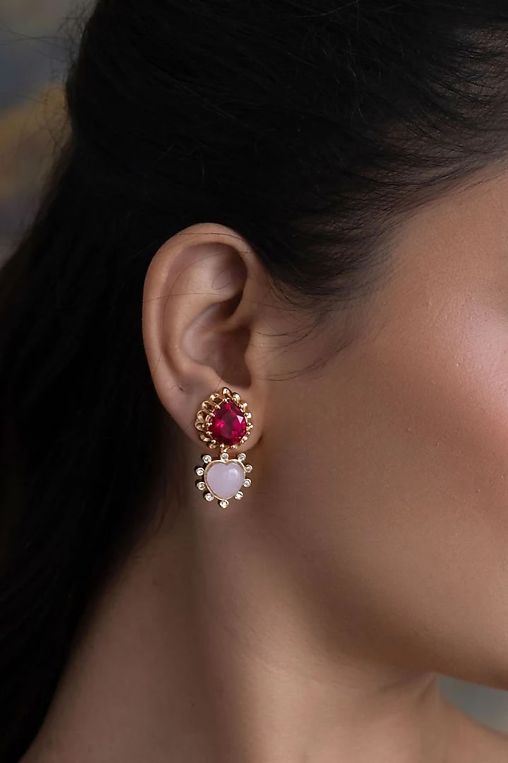Gold Plated Cubic Zirconia Dangler Earrings With Ear Cuff by AMAMA at Pernia's Pop Up Shop