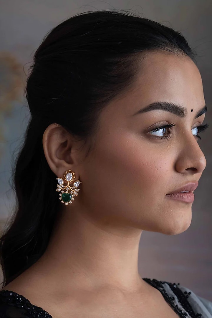 Gold Plated Cubic Zirconia Stud Earrings by AMAMA at Pernia's Pop Up Shop