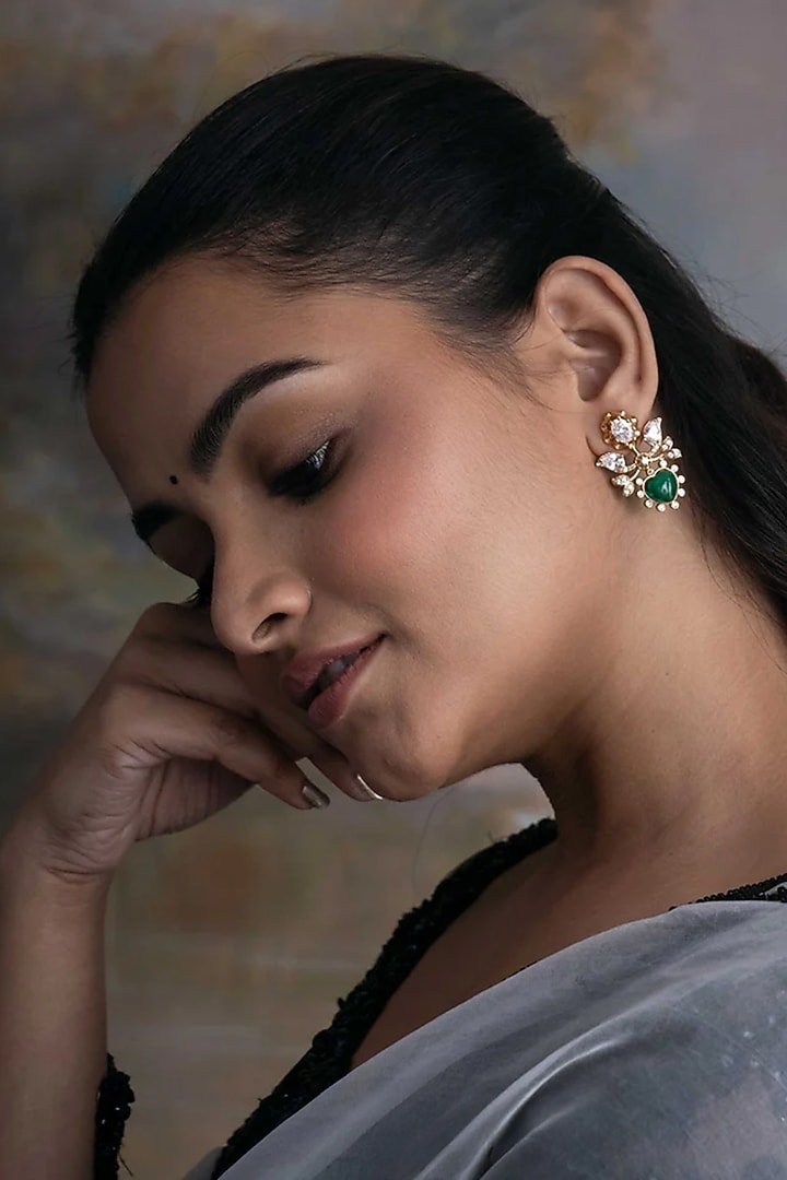 Gold Plated Cubic Zirconia Stud Earrings by AMAMA at Pernia's Pop Up Shop