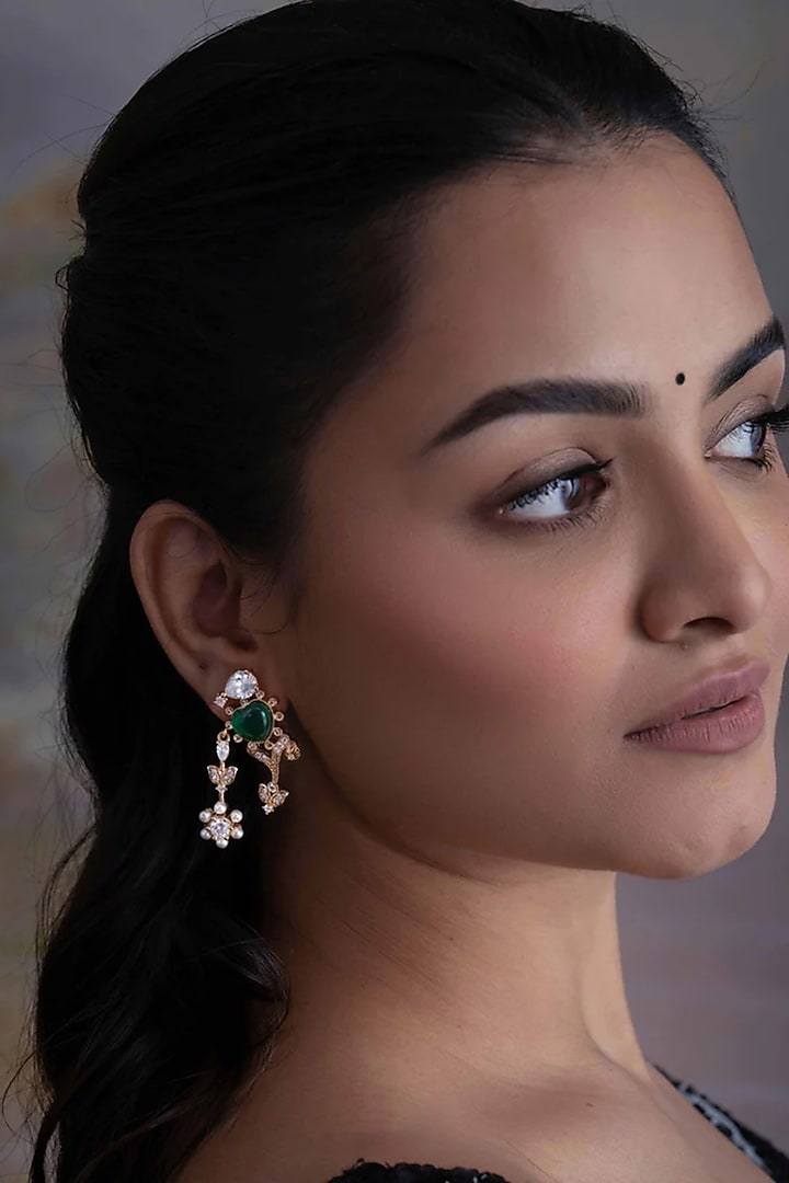 Gold Plated Cubic Zirconia Dangler Earrings by AMAMA at Pernia's Pop Up Shop