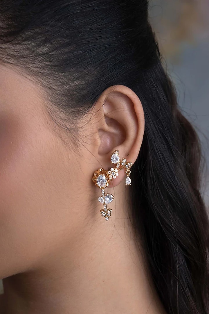 Gold Plated Cubic Zirconia Dangler Earrings by AMAMA at Pernia's Pop Up Shop