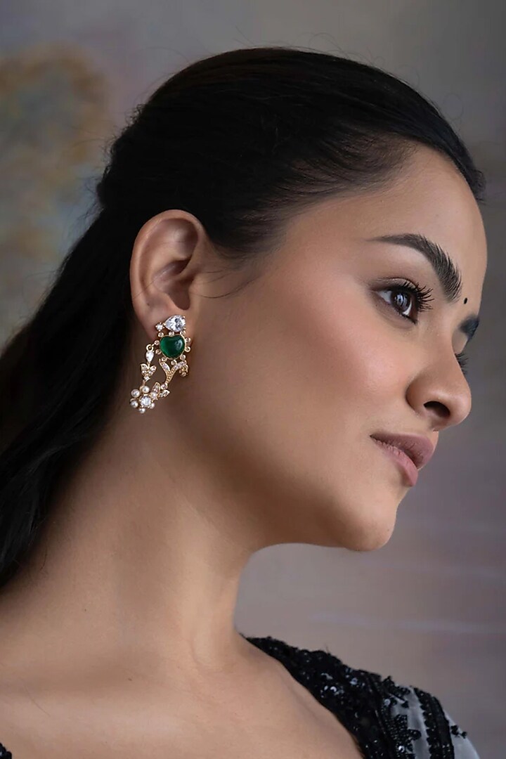 Gold Plated Cubic Zirconia Dangler Earrings by AMAMA at Pernia's Pop Up Shop