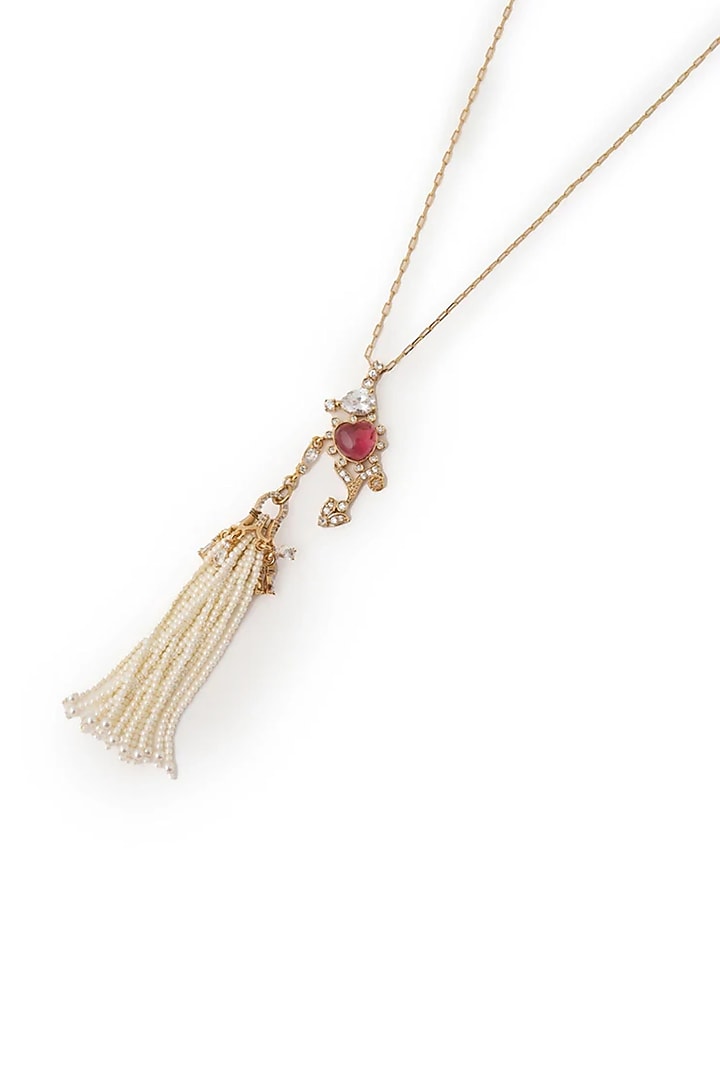 Gold Plated Cubic Zirconia & Faux Pearl Necklace by AMAMA at Pernia's Pop Up Shop