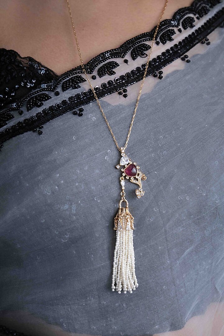 Gold Plated Cubic Zirconia & Faux Pearl Necklace by AMAMA at Pernia's Pop Up Shop