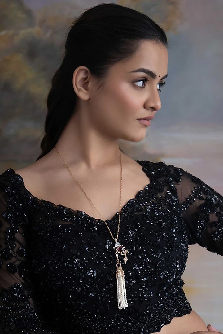 Gold Plated Cubic Zirconia & Faux Pearl Necklace by AMAMA at Pernia's Pop Up Shop