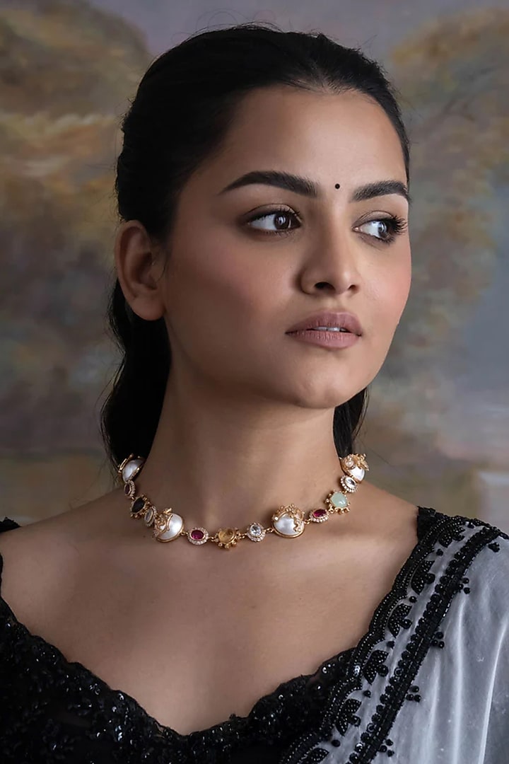 Gold Plated Cubic Zirconia & Faux Pearl Necklace by AMAMA at Pernia's Pop Up Shop