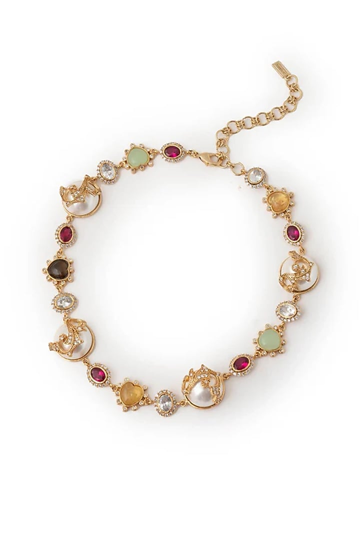 Gold Plated Cubic Zirconia & Faux Pearl Necklace by AMAMA at Pernia's Pop Up Shop