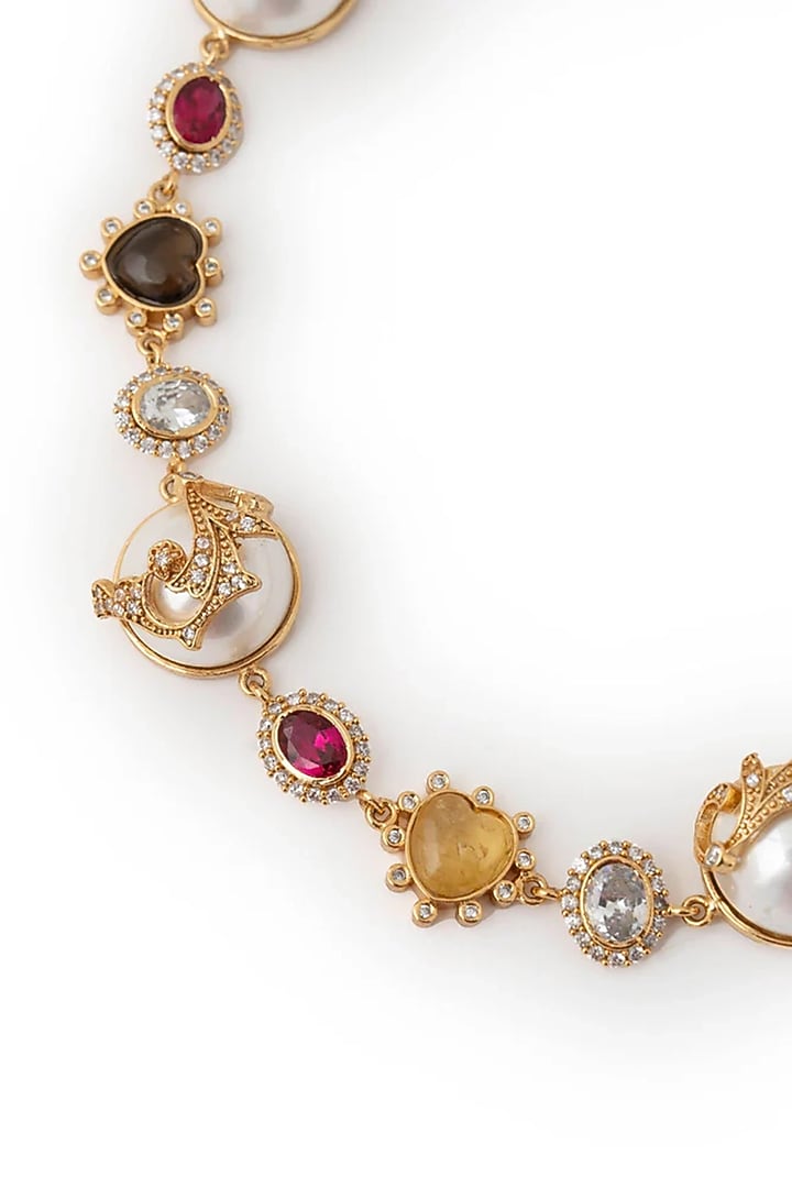 Gold Plated Cubic Zirconia & Faux Pearl Necklace by AMAMA at Pernia's Pop Up Shop