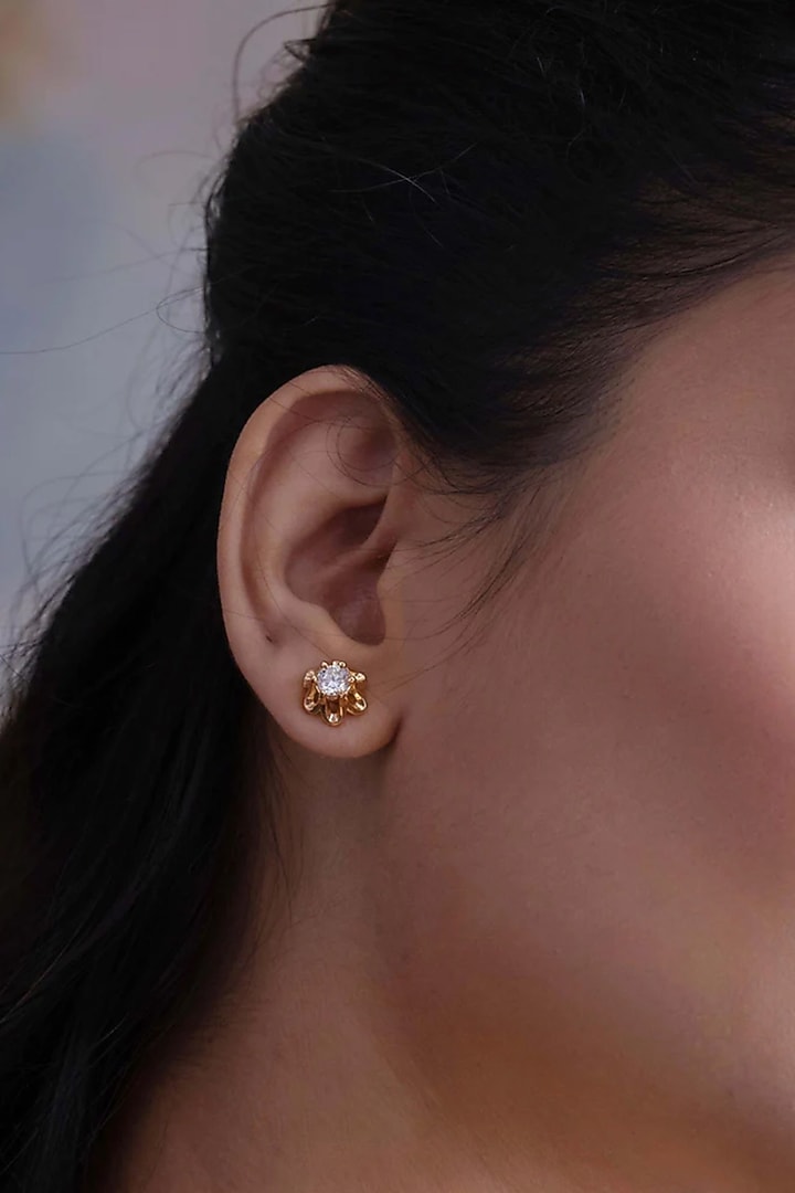 Gold Plated Cubic Zirconia & Semi-Precious Stone Stud Earrings by AMAMA at Pernia's Pop Up Shop