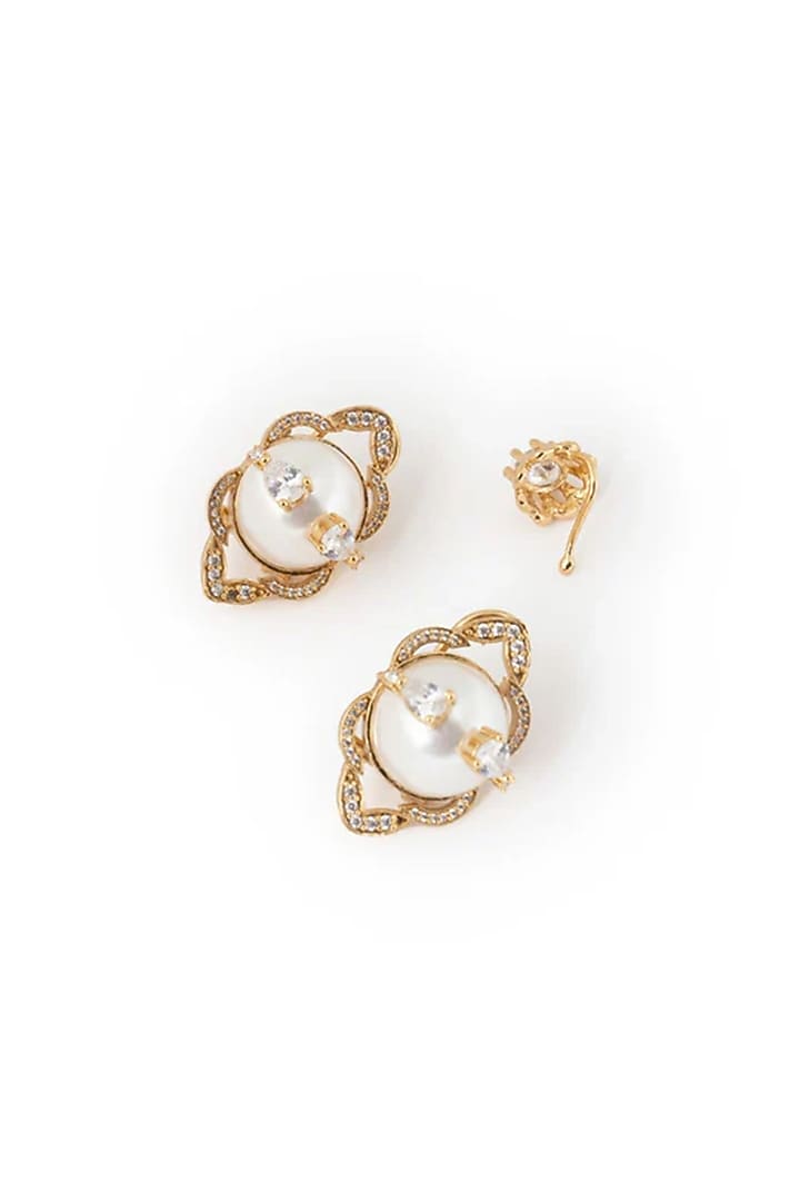 Gold Plated Cubic Zirconia Dangler Earrings With Ear Cuff by AMAMA at Pernia's Pop Up Shop