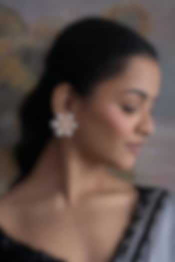 Gold Plated Cubic Zirconia Floral Stud Earrings by AMAMA at Pernia's Pop Up Shop