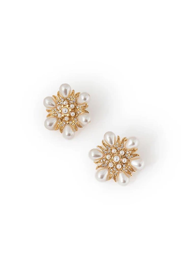 Gold Plated Cubic Zirconia Floral Stud Earrings by AMAMA at Pernia's Pop Up Shop