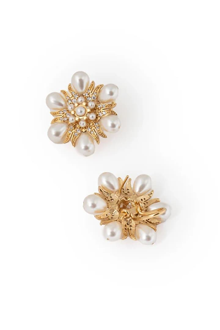 Gold Plated Cubic Zirconia Floral Stud Earrings by AMAMA at Pernia's Pop Up Shop