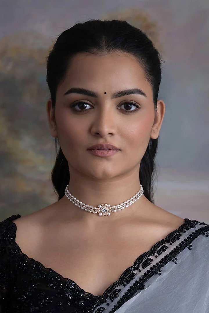 Gold Plated Cubic Zirconia & Faux Pearl Choker Necklace by AMAMA at Pernia's Pop Up Shop