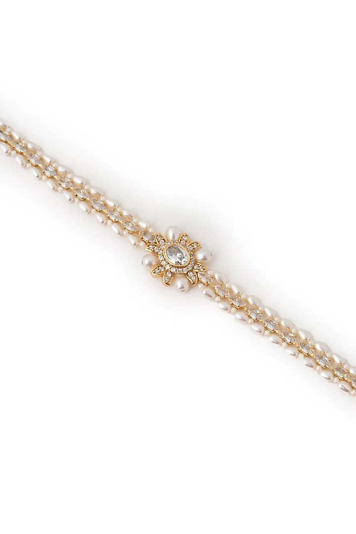 Gold Plated Cubic Zirconia & Faux Pearl Choker Necklace by AMAMA at Pernia's Pop Up Shop