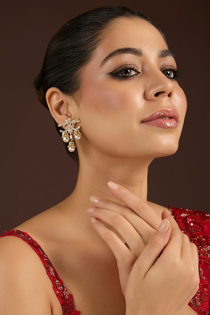 Gold Plated Cubic Zirconia Stud Earrings by AMAMA at Pernia's Pop Up Shop