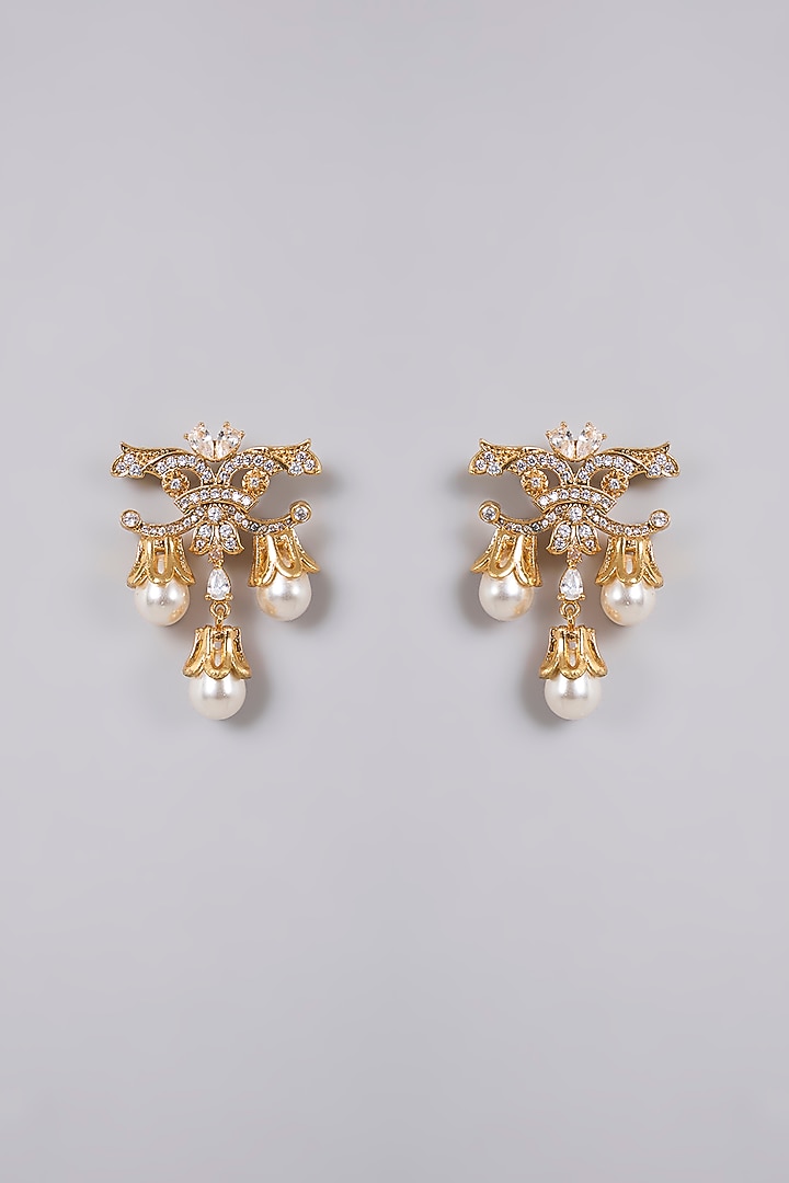 Gold Plated Cubic Zirconia Stud Earrings by AMAMA at Pernia's Pop Up Shop
