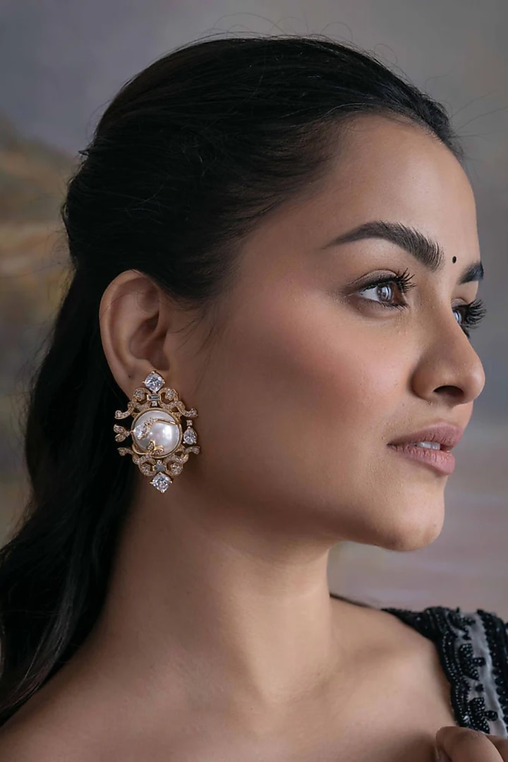 Gold Plated Cubic Zirconia Stud Earrings by AMAMA at Pernia's Pop Up Shop