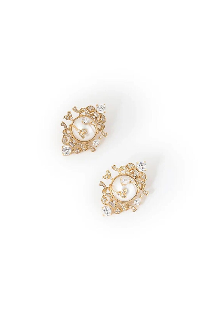 Gold Plated Cubic Zirconia Stud Earrings by AMAMA at Pernia's Pop Up Shop