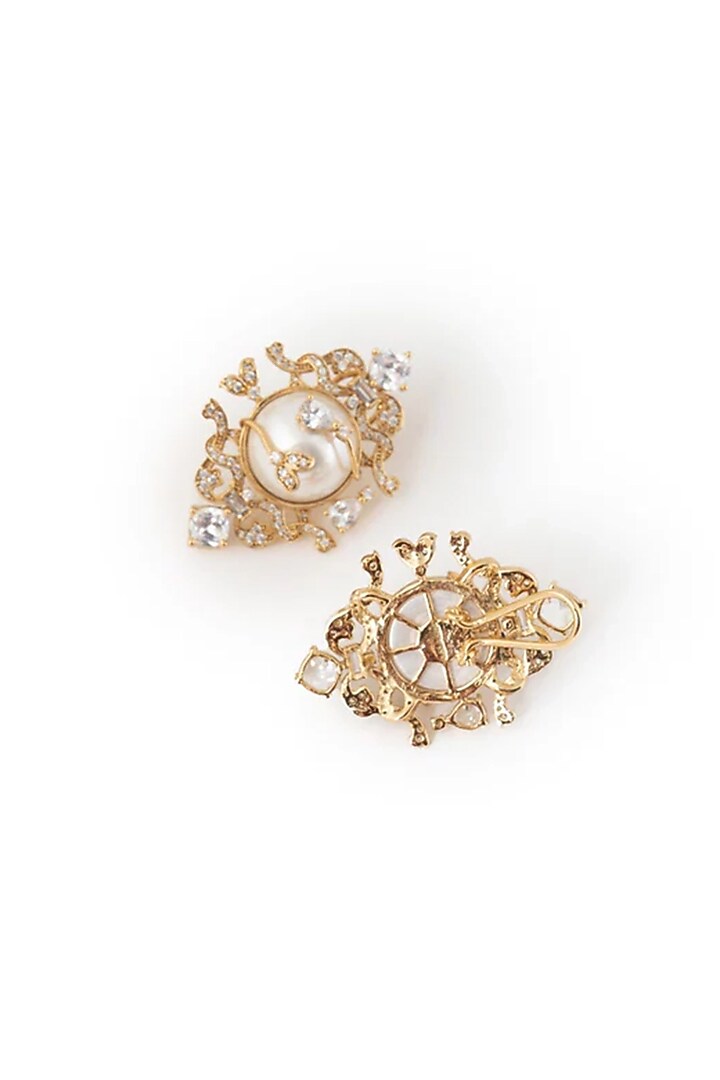 Gold Plated Cubic Zirconia Stud Earrings by AMAMA at Pernia's Pop Up Shop