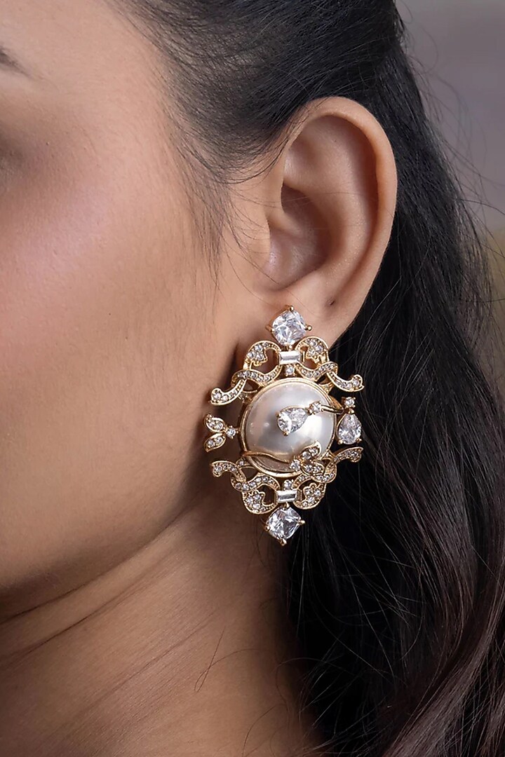 Gold Plated Cubic Zirconia Stud Earrings by AMAMA at Pernia's Pop Up Shop