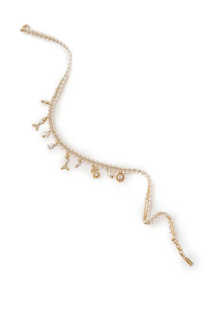 Gold Plated Cubic Zirconia & Faux Pearl Bracelet by AMAMA at Pernia's Pop Up Shop