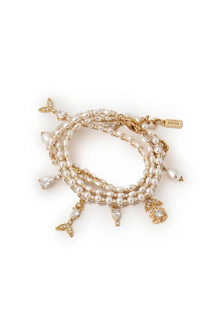 Gold Plated Cubic Zirconia & Faux Pearl Bracelet by AMAMA at Pernia's Pop Up Shop