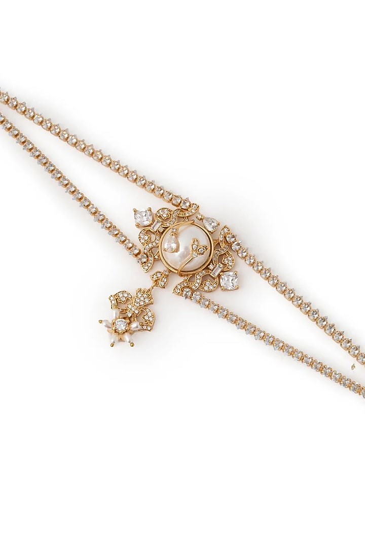 Gold Plated Cubic Zirconia & Faux Pearl Choker Necklace by AMAMA at Pernia's Pop Up Shop