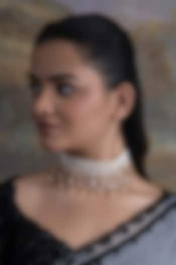 Gold Plated Cubic Zirconia & Faux Pearl Choker Necklace by AMAMA at Pernia's Pop Up Shop