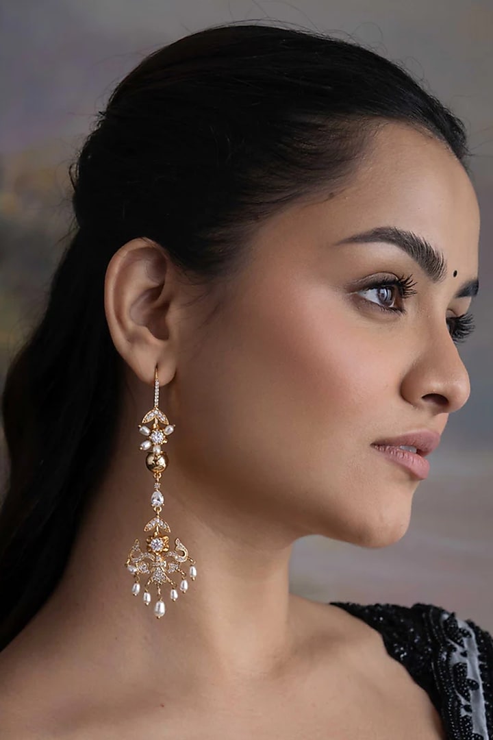 Gold Plated Cubic Zirconia Dangler Earrings by AMAMA at Pernia's Pop Up Shop