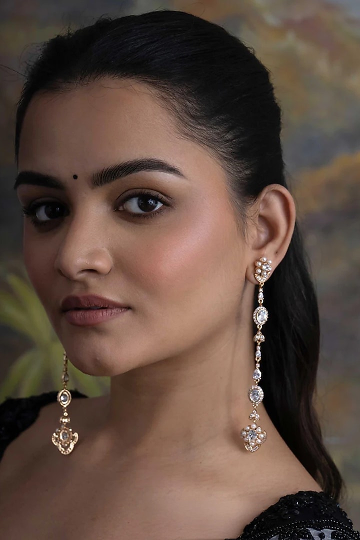 Gold Plated Cubic Zirconia Dangler Earrings by AMAMA at Pernia's Pop Up Shop