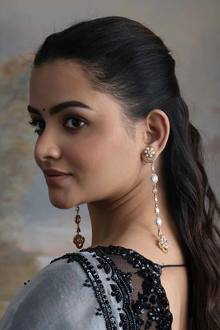 Gold Plated Cubic Zirconia Dangler Earrings by AMAMA at Pernia's Pop Up Shop