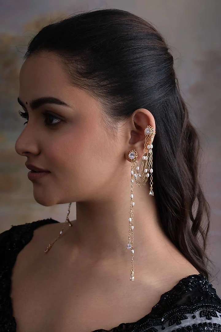 Gold Plated Cubic Zirconia Dangler Earrings by AMAMA at Pernia's Pop Up Shop