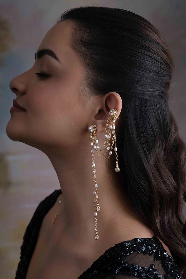 Gold Plated Cubic Zirconia Dangler Earrings by AMAMA at Pernia's Pop Up Shop