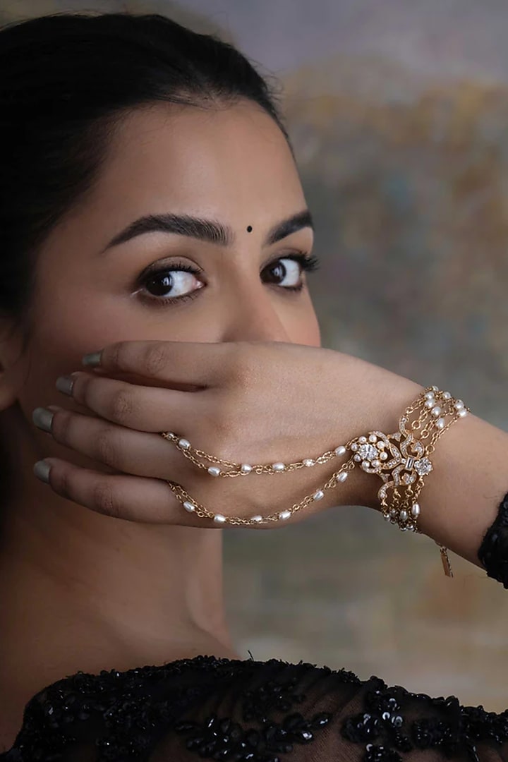 Gold Plated Cubic Zirconia & Faux Pearl Bracelet by AMAMA at Pernia's Pop Up Shop