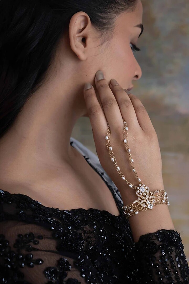 Gold Plated Cubic Zirconia & Faux Pearl Bracelet by AMAMA at Pernia's Pop Up Shop
