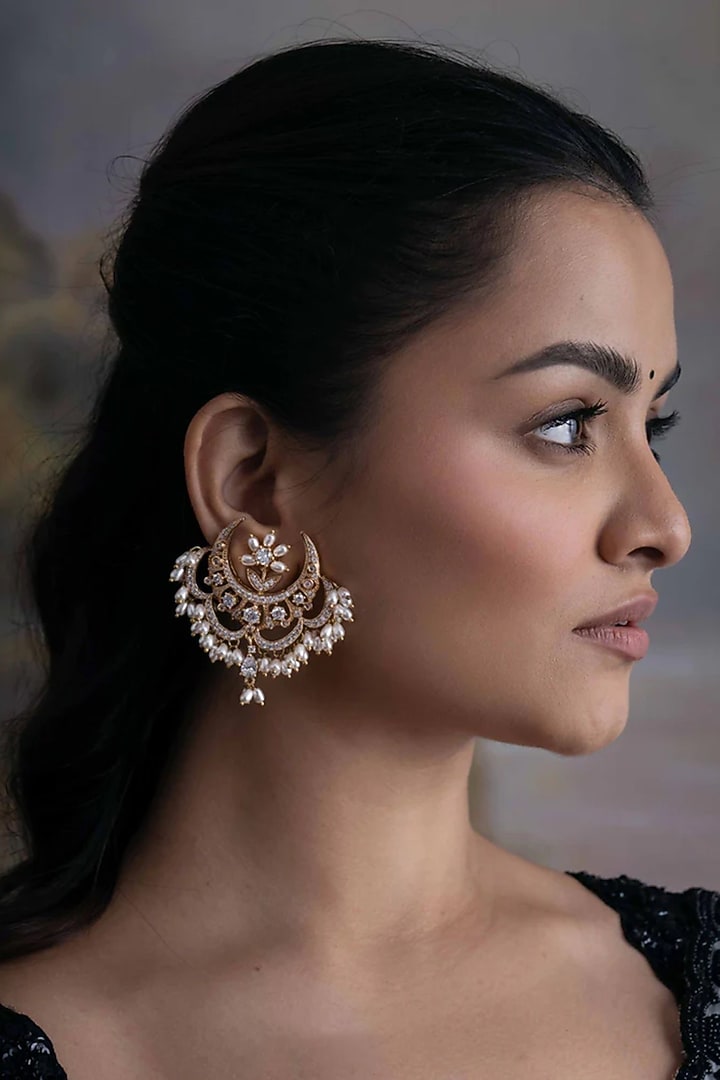 Gold Plated Cubic Zirconia Dangler Earrings by AMAMA at Pernia's Pop Up Shop