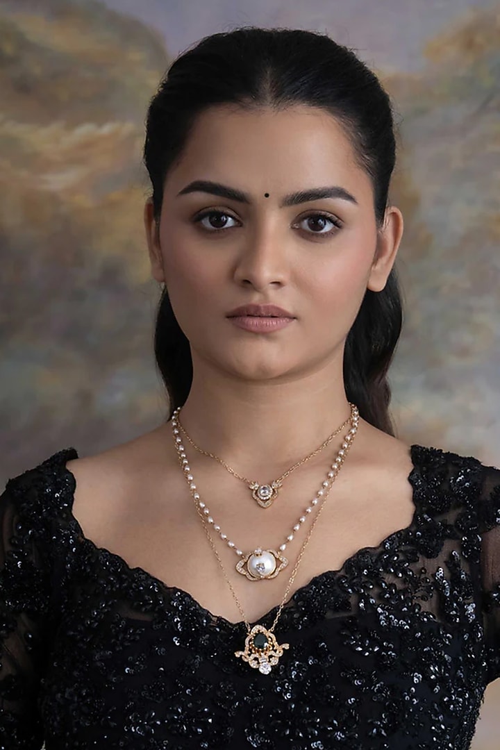 Gold Plated Faux Pearl & Cubic Zirconia Layered Necklace by AMAMA at Pernia's Pop Up Shop