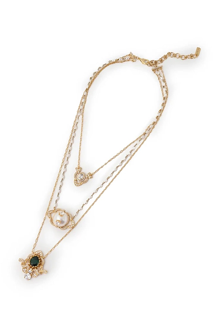 Gold Plated Faux Pearl & Cubic Zirconia Layered Necklace by AMAMA at Pernia's Pop Up Shop