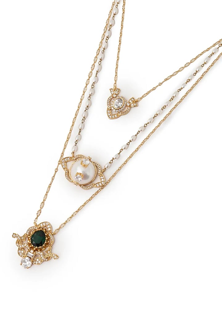 Gold Plated Faux Pearl & Cubic Zirconia Layered Necklace by AMAMA at Pernia's Pop Up Shop