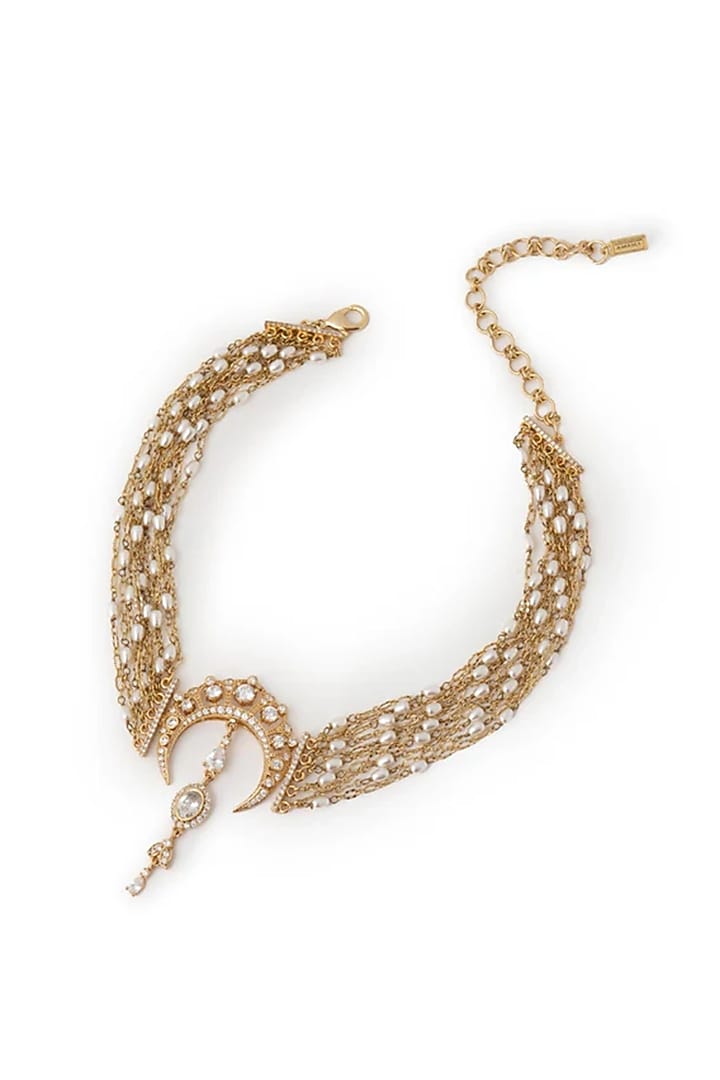 Gold Plated Faux Pearl & Cubic Zirconia Choker Necklace by AMAMA at Pernia's Pop Up Shop