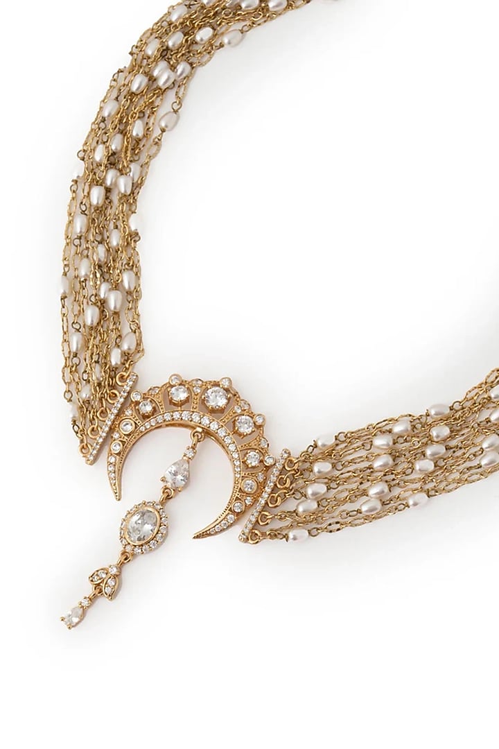 Gold Plated Faux Pearl & Cubic Zirconia Choker Necklace by AMAMA at Pernia's Pop Up Shop