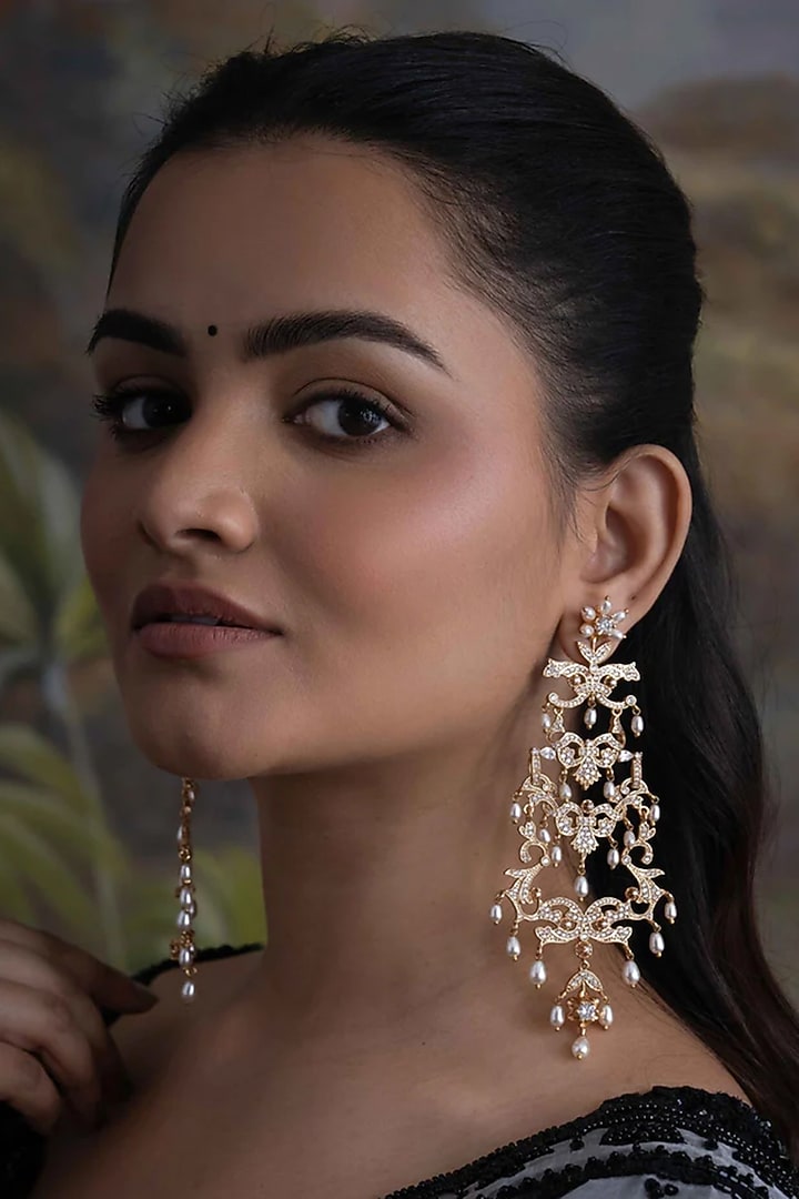 Gold Plated Cubic Zirconia Dangler Earrings by AMAMA at Pernia's Pop Up Shop